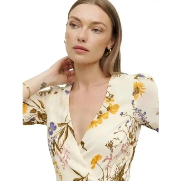 Reformation floral mini boho wrap dress